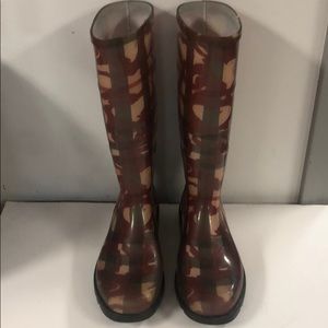 New Authentic Burberry Rain Boots Burgundy Plaid … - image 1